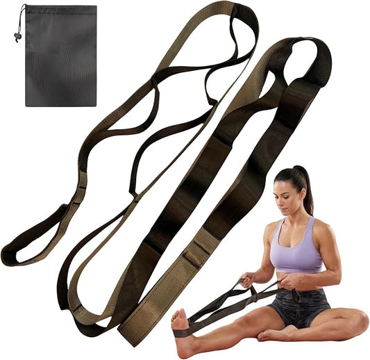 Stretching Strap with 12 Loops, Non-Elastic Physical Therapy with Carry Bag | Premium non elastic yoga straps for injury recovery, rehab flexibility training, hamstring stretch & physical therapy
