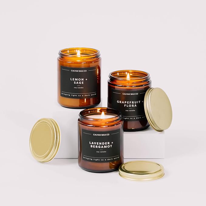 Calyan Wax Co. Cedar & Tobacco Scented Candle - 57 Hour Burn - Luxury Clean Soy Wax Candles - Long Lasting Amber Glass Jar Candle for Home - 7.2oz