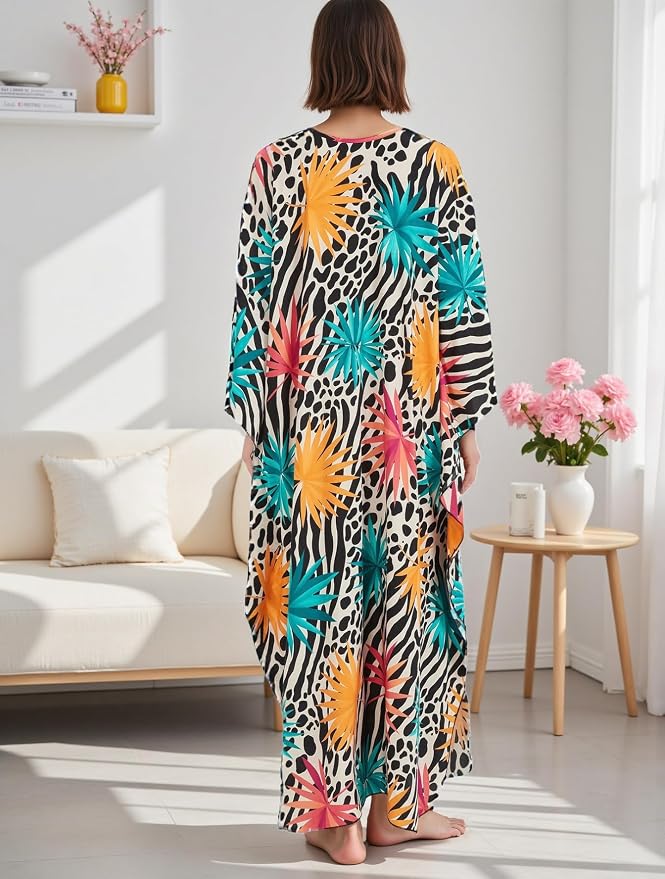 Mumu Dresses for Women Plus Size, Bohemian Kaftan Beach Cover Up Long Maxi Nightgown Soft Loungewear