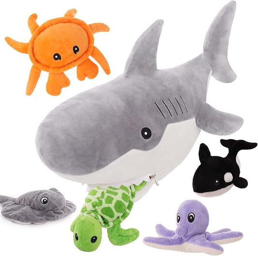 Muiteiur 23" Shark Stuffed Animal Set, Soft 5-in-1 Ocean Creature Plush, Large Whale Shark Plush Toy Gift for Kids, Girls, Boys, Birthday