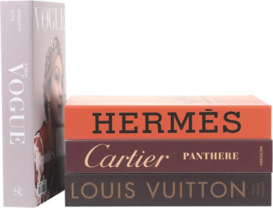 4 Pcs Decorative Books | Faux Glam Coffee Table & Shelf Decor | Glamorous Designer Look for Living Room, Office and Entryway - Not Real, Tool-Free 2-Min Setup