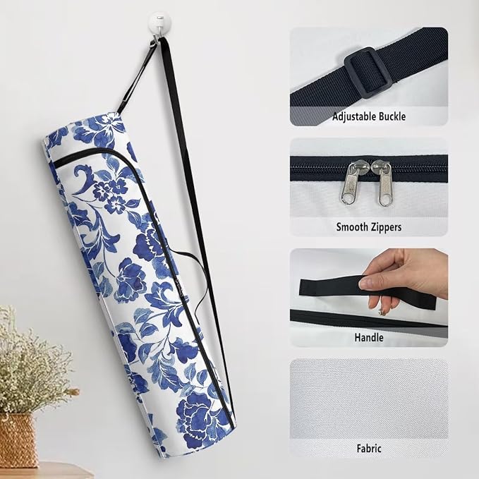 Yoga Mat Bag with Adjustable Shoulder Strap and Handle Zipper, 30in Wide x 6.3in Diameter for Yoga Mat Storage