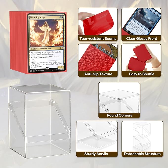 YSCare 6 Pack Card Deck Boxes, Clear Commander Deck Case with 600Pcs Card Sleeves and Dividers, Standard Size Cards Storage Box Perfect Fit for MTG, Sport, Trading Cards (6 colors)
