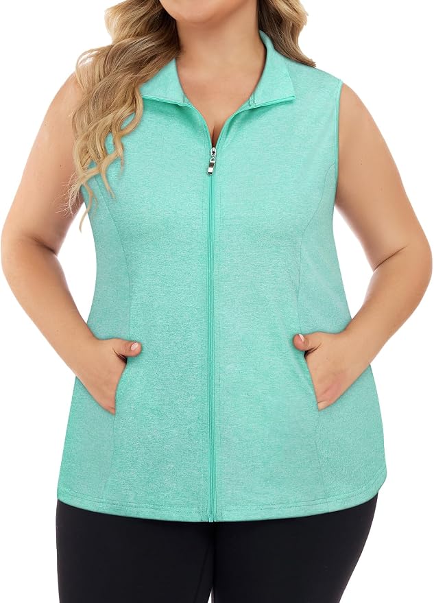 Misyula Style Plus Size Womens Golf Shirt Full-Zip with Pockets Tank Tops | Sleeveless, Quick Dry, Moisture-wicking, Lightweight Vests, Athletic, Tennis, Running, Workout, Casual, Travel, Work