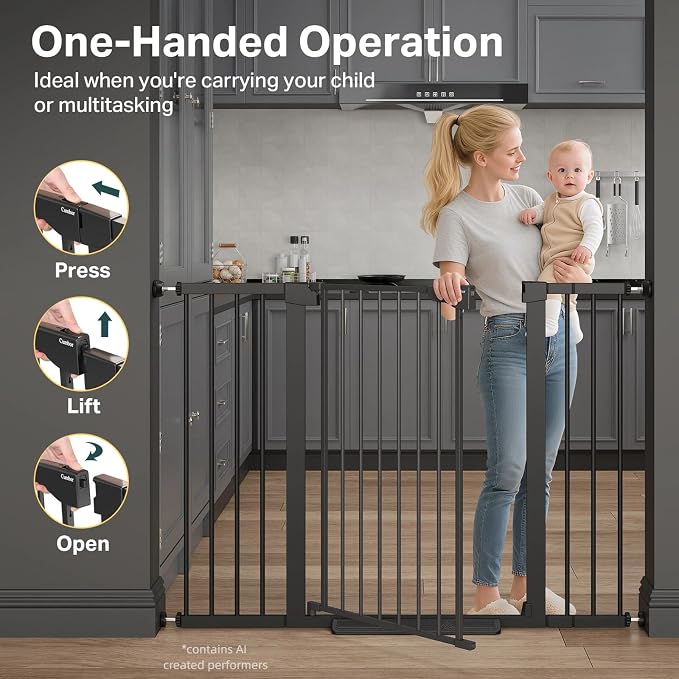 Cumbor 36" Extra Tall 29.7-51.5" Baby Gate for Stairs, Easy Walk Through Dog Gates for Doorways Extra Wide, Pressure Mounted Tall Pet Gate Indoor, Safety Auto-Close Child Gate for Kids, Black