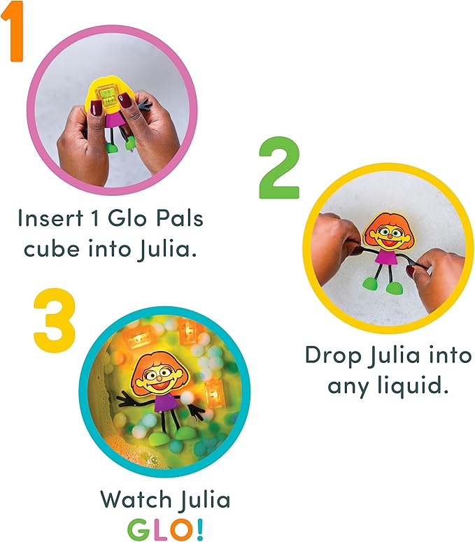Glo Pals x Sesame Street Water-Activated Light-Up Cubes for Sensory Play (Julia - Cubes with Character) - Valentine Day Gift
