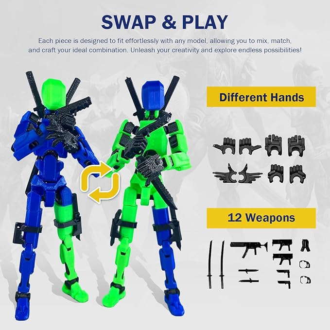 Pre-Assembly 3D Printed 5.54'' Dummy13 Action Figure, Multi-Jointed Tian13, Articulated T13 Desktop Decoration,12 in 1 Accessories, Best Birthday Festival Gift