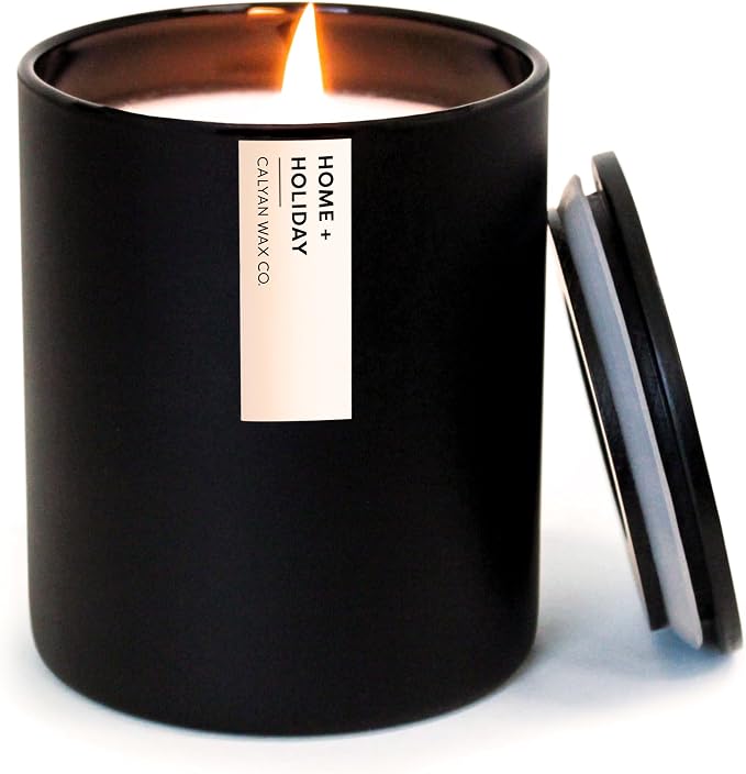Calyan Wax Co. Home & Holiday Scented Candle - 75 Hour Burn - Luxury Clean Soy Wax Candles - Long Lasting Black Tumbler Jar Candle for Home - 10.2oz