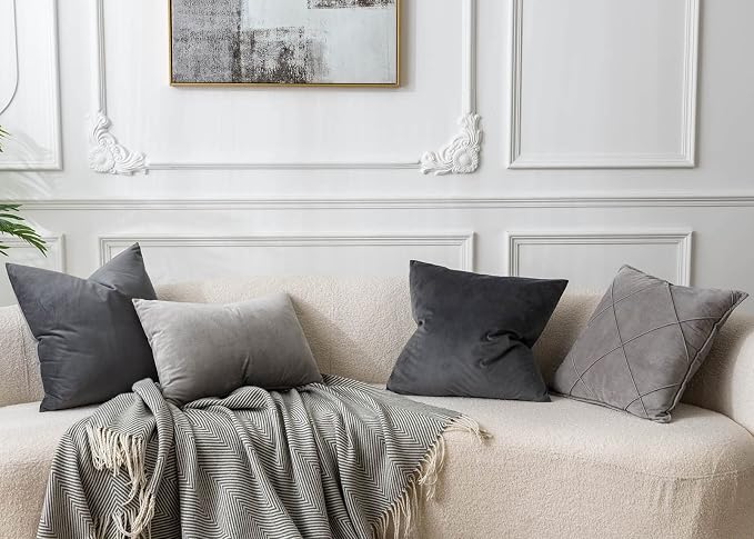 20x20 Decorative Velvet Throw Pillow Covers Set of 2 for Couch,Dark Gray | Soft Cushion Cases with Invisible Zipper for Modern Sofa Bed Living Room Bedroom Home Decor
