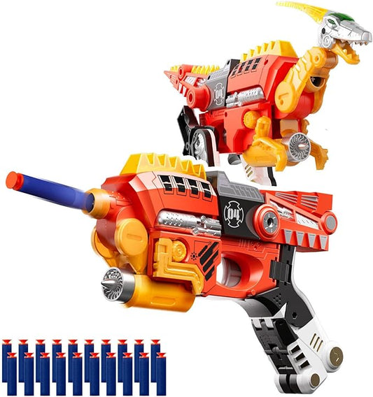 Blaster Toy Gun Transforming Alloy Dinosaur - 2 in 1 Morphing Toy (Gun to Dino), Soft Bullet Toy Blaster Gun with 20 Foam for Indoor Outdoor Shooting Game, Toy Blaster for Kids Boys Girls (V-Dino)