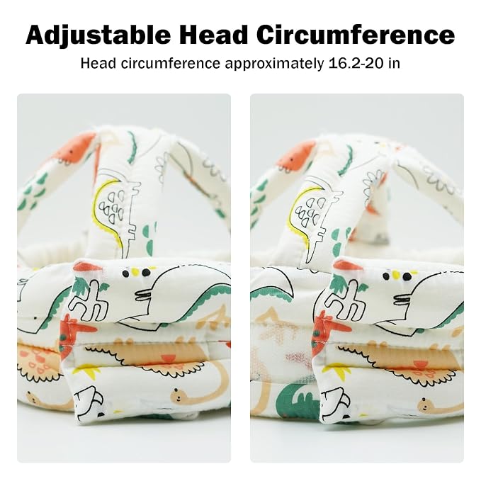 Baby Head Protector Baby Helmet for Crawling Walking, No Bumps Safety Head Adjustable Protective Cap for Walking, Playing - Red Dinosaur