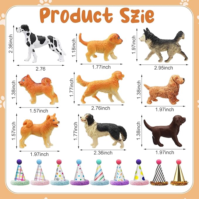 18 Pcs Dog Birthday Party Decorations Mini Birthday Hat Animal Figure Model Cake Toppers with Mini Hat for Birthday Party, Animals Themed Party