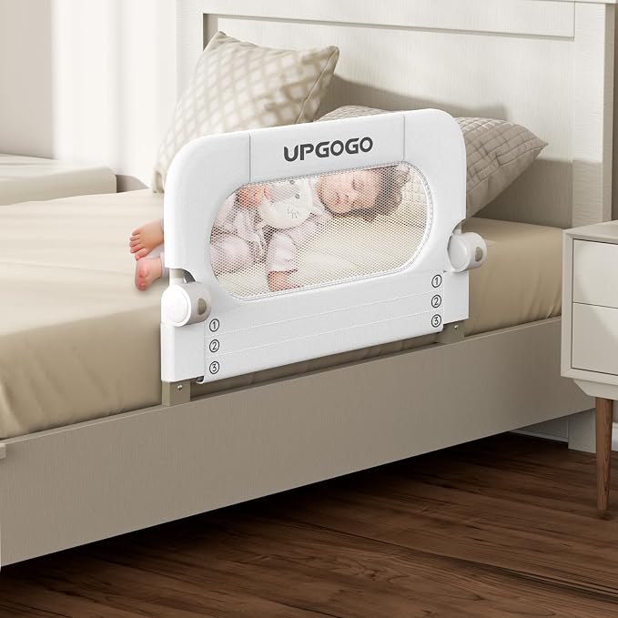 UPGOGO Folding Toddler Bed Rails for Crib,Toddler Bed Guard Rail with Reinforced Anchor Safety System,Bed Rail for Kids Fit,Bunk,Full Size,Queen,King,Twin(White,33"x23.6")