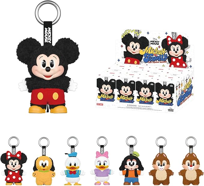 POP MART Mickey Family Cute Together Keychain Series Figures Blind Box, Mickey Blind Box Figures, Random Design Action Figures Collectible Toys Home Decorations, Whole Set