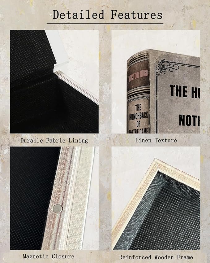 Vintage Faux Leather Decorative Book Box – Wooden Secret Storage Box with Magnetic Closure, Hidden Organizer for Bookshelf, Desk, or Office Decor (The Hunchback of Notre Dame)