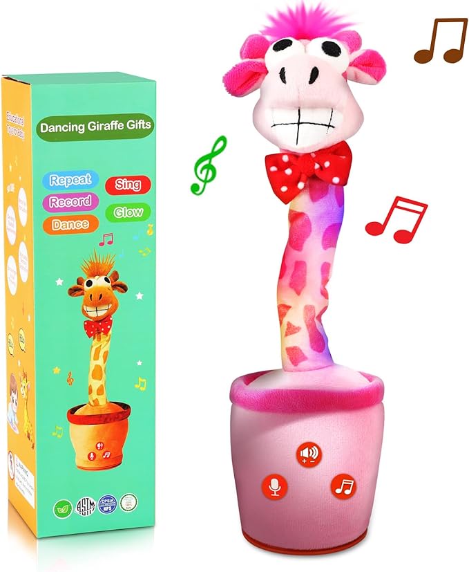 Talking Dancing Giraffe Toy,Interactive LED Repeat Record Singing Wriggle Mimicking Girls Boys Toddler Toys,Fun Baby Stocking Stuffers for Kids 2025 Best Christmas Novelty Gifts 120 Song Pink