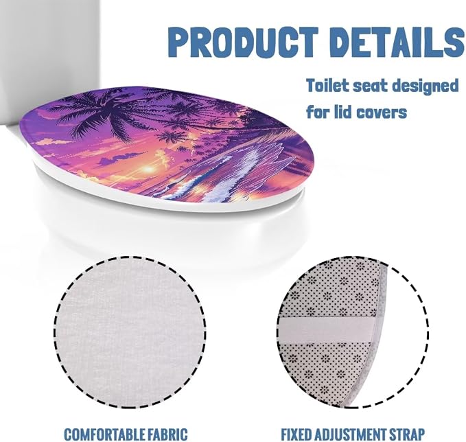 Hawaii Toilet Seat Cover for Bathroom Purple Hawaii Toilet Lid Covers for Bathroom Elongated Dust Cover Replacement Soft Bathroom Replacement Elongated Oval Round Lid Easy to Clean