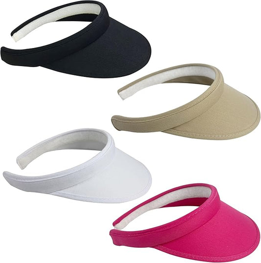 4 Pack Sun Visor Hats Women Men Clip on Cotton Wide Brim Visors Hat Outdoor Sports Golf Beach Travel Tennis Caps
