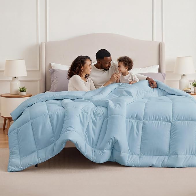 Bedsure Comforter Duvet Insert - Quilted Comforters Oversized King, All Season Duvet, GentleSoft Down Alternative Bedding, with 8 Tabs, Gifts for Women/Men, Light Spa Blue, Oversized King 116x98Inche