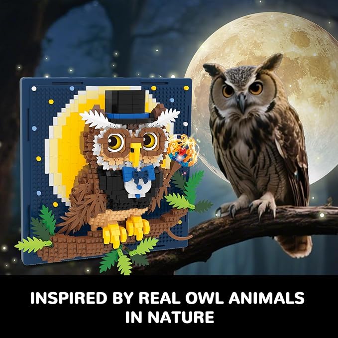 Magic Owl Animal 3D Wall Art Micro Mini Building Blocks Set, Unique Home Wall Decor or Table Display, No Compatible with Lego Set, Ideal Gift Toy for Adults Boys Girls (1272 PCS)
