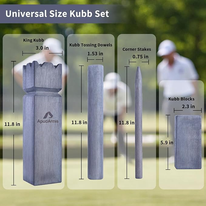 ApudArmis Kubb Yard Game Set, Viking Chess Outdoor Clash Toss Yard Game with Carrying Case - Rubber Wooden Backyard Lawn Games Set for Teenagers Adults Family