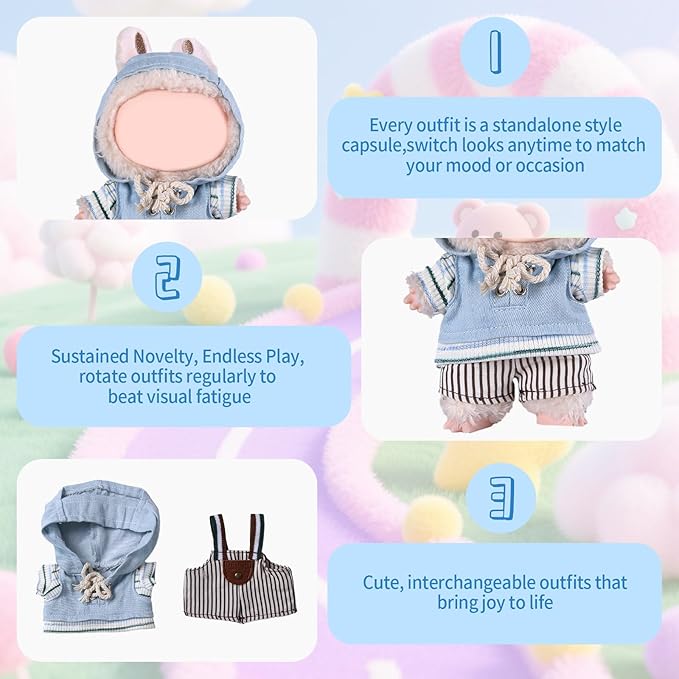 Coolcandy 17cm Doll Clothes, Fashionable Dolls Outfit with Accessories Suit, Stylish Adorable Dolls Clothes Set, Soft Fabric, Detailed Stitching(Doll Not Included)