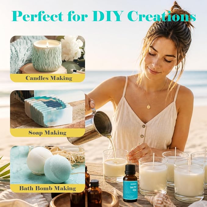 AmaKane Salty Sea Fragrance Oil, Beach Essential Oil for Diffuser, Summer Fragrance Oil for Candle Making, DIY Soap Making Scents, Diffuser Oils for Home, Aromatherapy Oils, 30ml