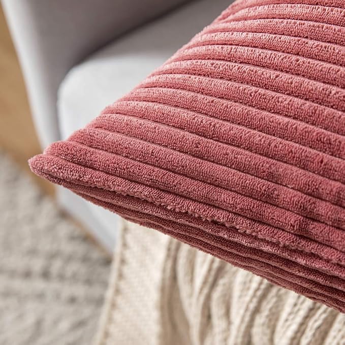 MIULEE Soft Corduroy Throw Pillow Covers Set of 2 20x20 Cranberry Red | Decorative Striped Textured Cushion Cases, Boho Energetic Vibe Pillowcases, Home Decor for Couch Chair Sofa Bed Living Room