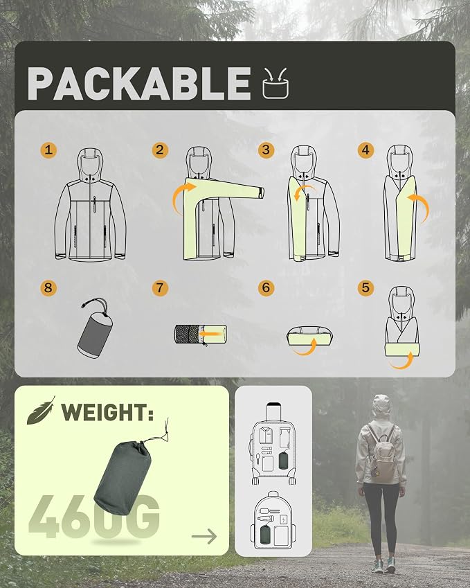 33,000ft Packable Rain Jacket Women Lightweight Waterproof Raincoat with Hood Cycling Bike Jacket Windbreaker