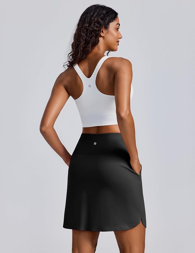 PINSPARK 18" Skorts for Woman Above Knee Length Golf Skirts 3 Pockets | High Waist, Built in Shorts, UV Protection, 4-Way Stretch, Soft, Dolphin Hem, Athletic, Tennis, Pickleabll, Casual