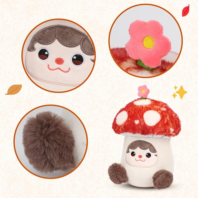 Red Mushroom Plush Pillow Soft Stuffed Animal Toy Cute Mushroom Plush Toy Birthday Christmas Festival Gifts for Kids