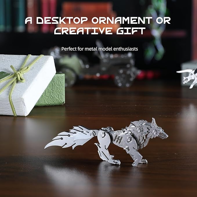 3D Metal Puzzle Wolf Model for Adults, DIY Wild Wolf Building Model Kit with Tool, Metal Mini Figurines for Man or 3D Building Enthusiasts Gift