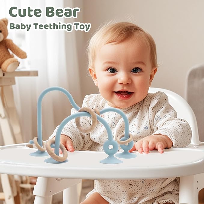 Baby High Chair Suction Toys Teething Chew - Baby Table Toys, Teething Toys Silicone Teethers, Food Grade Silicon for 6 12 18 Months (Green Blue)