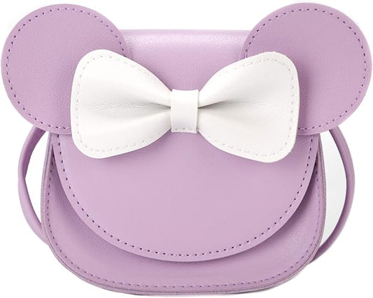 Little Mouse Ear Bow Crossbody Purse,PU Shoulder Handbag for Kids Girls Toddlers(Purple)