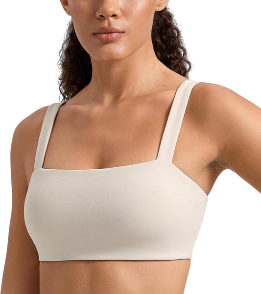 CRZ YOGA Butterlift Minimal Square Sports Bras for Women - Padded Supportive Wide Straps Yoga Workout Top