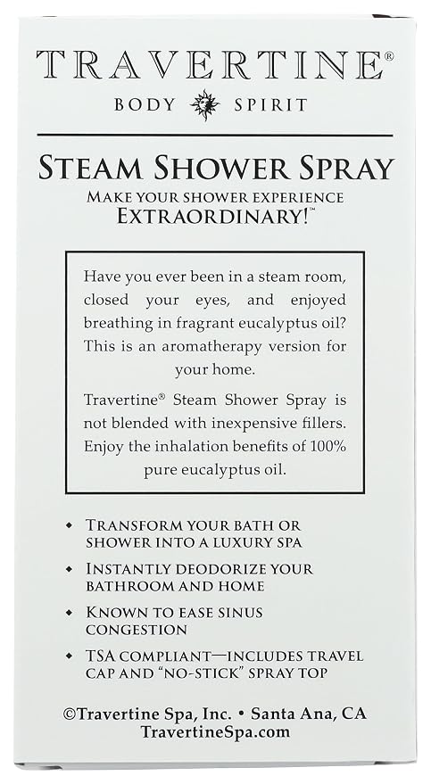 Travertine Spa Steam Shower Spray, Eucalyptus, 2 oz.