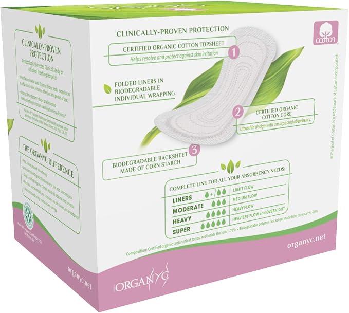 ORGANYC Hypoallergenic 100% Organic Cotton Panty Liners, 24-count Boxes (Pack of 2)