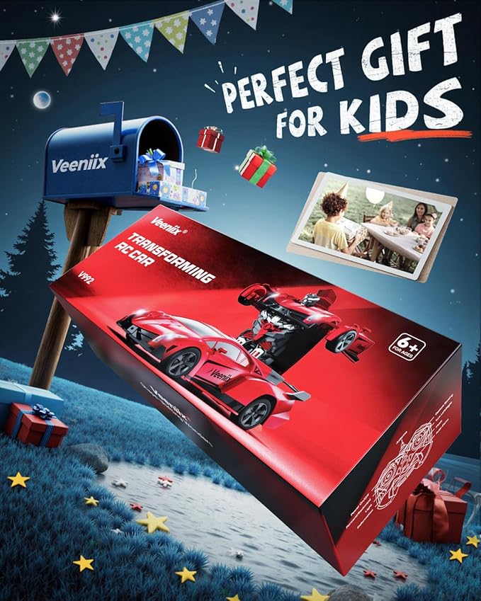 V992 Transform Remote Control Car,Transform Robot RC Cars,1:14 Scale,2-in-1 Robot Toy Car with Sound & Light,Gesture Sensing,Automatic Deformation,Great Gifts Toys for Boys and Girls 4-6 (Red)