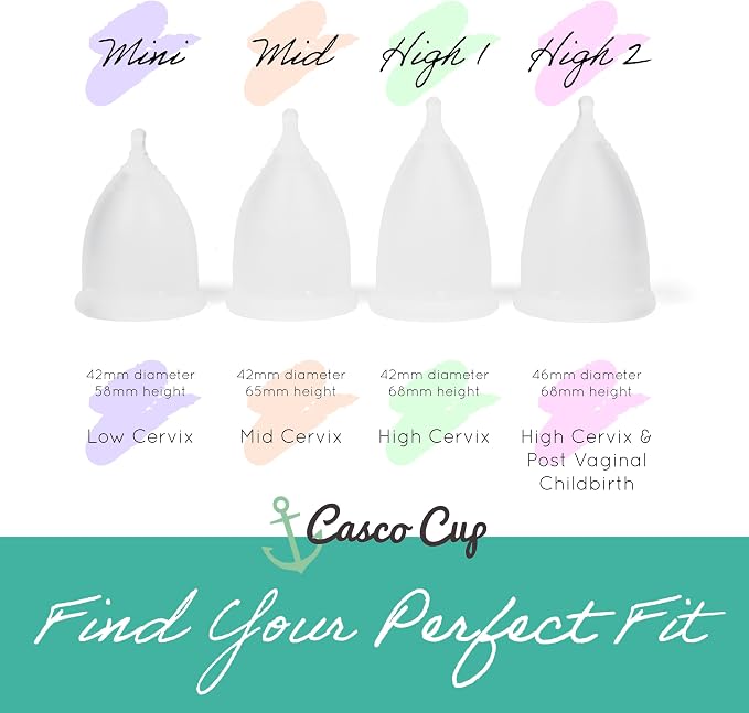 Casco Menstrual Cup & Case - Medical Grade Silicone Period Cup Made in Maine USA, Reusable Menstrual Cup (Standard1 - High Cervix)