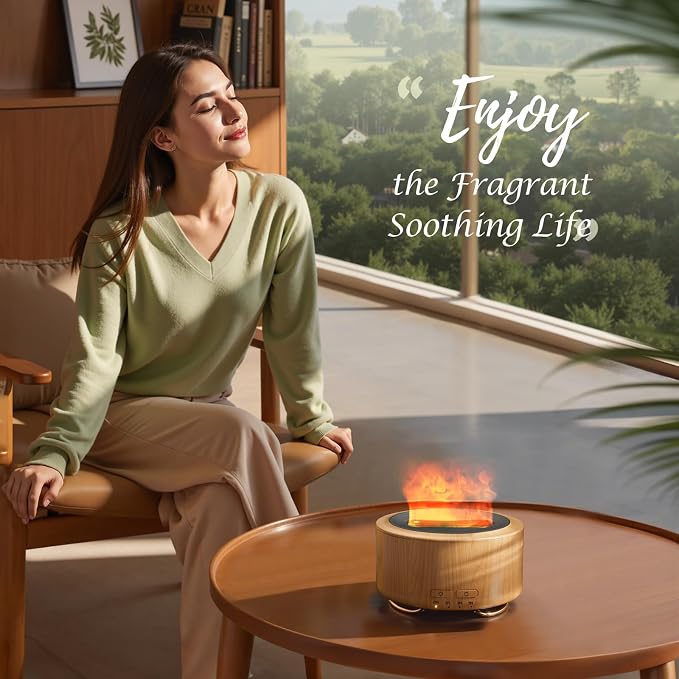 Essential Oil Diffuser for Home: 500ML Aroma Diffuser with Fireplace Flame Light & 9 Colors LED Improved - Quiet <25dB Cool Mist Humidifier for Bedroom Office Yoga Room