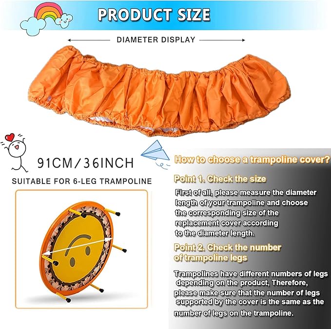 Mini Trampoline Spring Cover 36 Inch Small Trampoline Safety Pad for 6 Holes Round Trampoline Tear-Resistant Oxford Cloth Anti-Vibration Easy to Install Replacement, Multiple Color Options