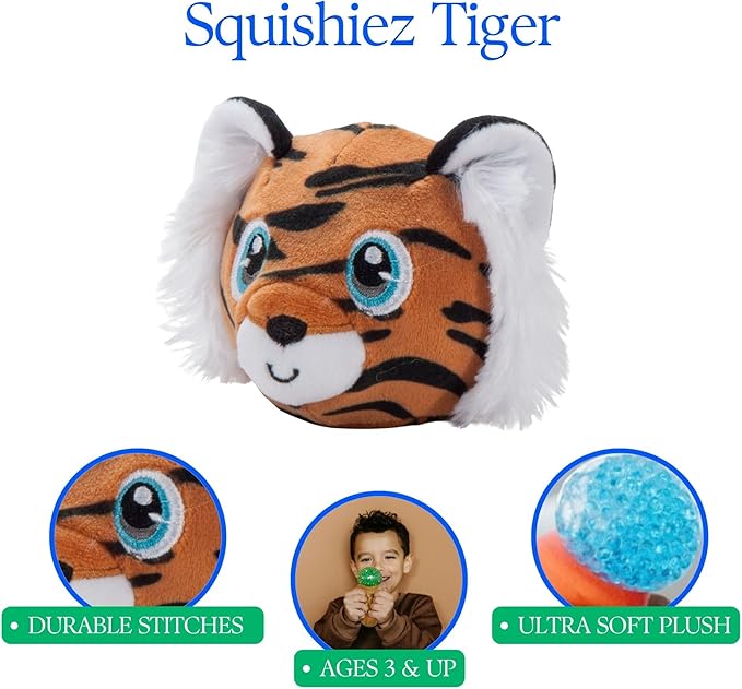 The Petting Zoo Tiger Stuffed Animal Plushie, Gifts for Kids, Squishiez Wildlife Animal Squeeze Toy, Tiger Plush Toy, 3 inches