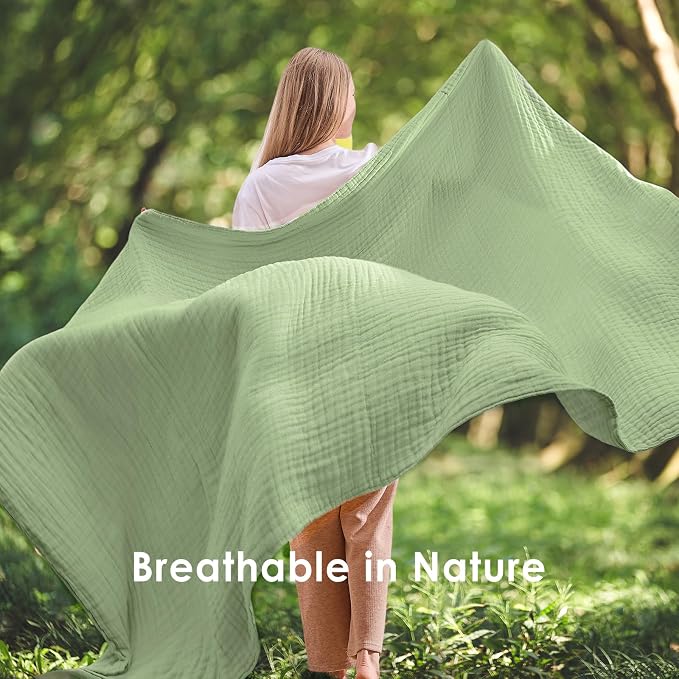 EMME Muslin Blankets for Adults Throw Blanket for Couch Breathable Gauze Soft Lightweight Airy Sage Green Throw 50" x 60"