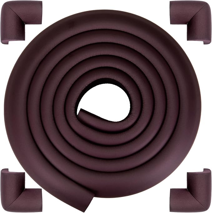 Corner Protector Baby, Baby Proofing Edge Corner Protector, Waterproof Soft Foam Cushion with Adhesive Tape (6.6ft Edge + 4 Corners),Wall Corner Protector for Fireplace, Table, Stair, Cabinet(Brown)