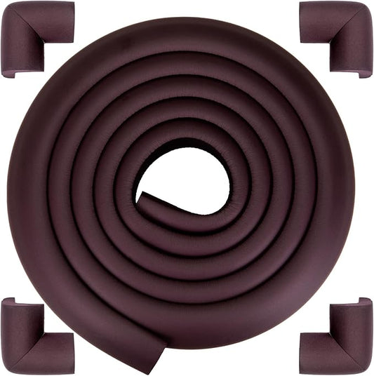 Corner Protector Baby, Baby Proofing Edge Corner Protector, Waterproof Soft Foam Cushion with Adhesive Tape (6.6ft Edge + 4 Corners),Wall Corner Protector for Fireplace, Table, Stair, Cabinet(Brown)