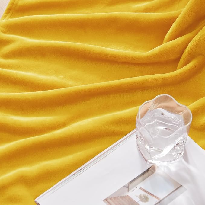 Exclusivo Mezcla Soft Large Fleece Throw Blanket for Couch, Mustard Yellow | 50x70 Inches, Double-Sided Brushed Flannel, Lightweight Plush Cozy Blanket for Home Decor, All Season, Machine Washable