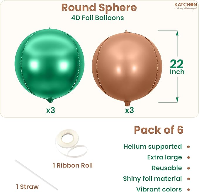 KatchOn, Green and Brown Foil Balloons - 22 Inch, Pack of 6 | Brown and Green Foil Balloons for Safari, Jungle Party Decorations | Mardi Gras, St. Patricks, Fiesta Party, Football Party Decorations