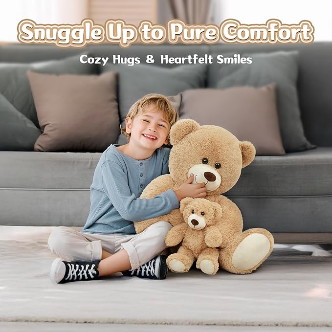 MorisMos Mom and Baby Giant Teddy Bear, 39inch Soft Stuffed Animal Large Teddy Bears Plush for Baby Shower, Tan