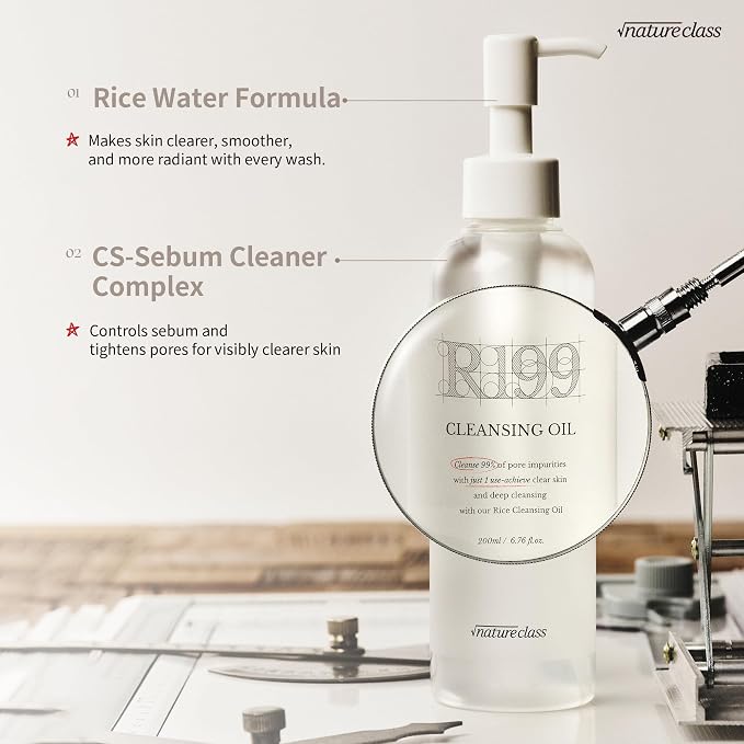R199 Rice Cleansing Oil Face Cleanser Korean Skincare Makeup Remover Oil Cleanser for Face Blackhead Remover Pore Control Double Cleansing Sensitive Skin 6.76 fl oz
