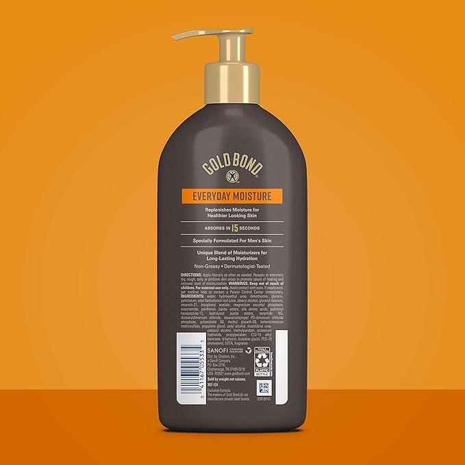 Gold Bond Men's Essentials Everyday Moisture Daily Body & Hand Lotion For Men, 14.5 oz., With Vitamin C, (Pack of 2)